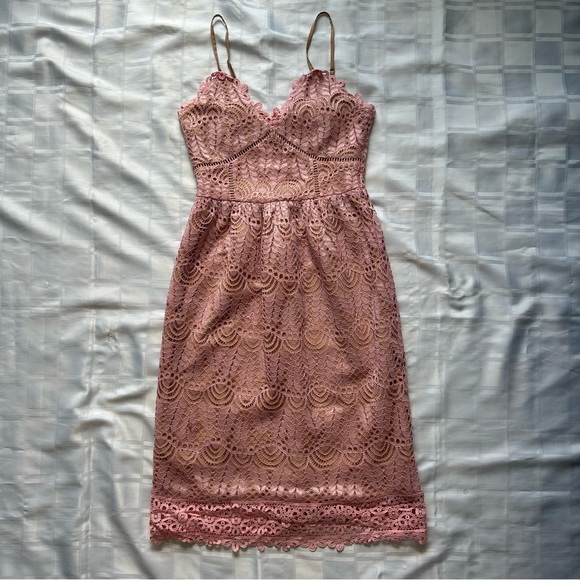 Current Air (Anthropologie) Pink Lace Overlay Midi Dress - Picture 15 of 16